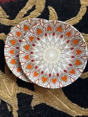 Pottery Barn 2 PAISLEY BROWN 8.75" Salad Plate Mid Century Textile Print. NWT